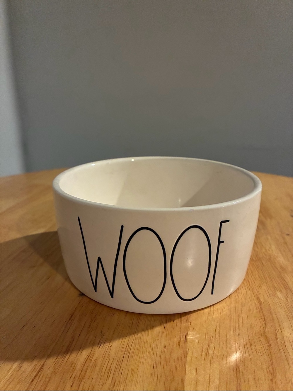 Rae Dunn Cream Ceramic Bowl with 'WOOF'